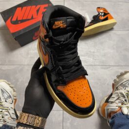 Кроссовки мужские Nike Air Jordan 1 Retro Black Orange Gloss